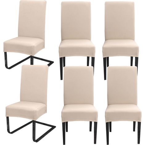 Housses de chaise extensibles 6 pièces, lavables et amovibles, beige (1/5)