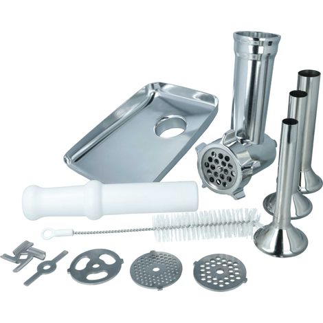 vhbw Meat Mincer Attachment compatible with KitchenAid Kitchen Machines - Set with Sausage Stuffer, 3 Grinding Discs, stainless steel / plastic (1/4)