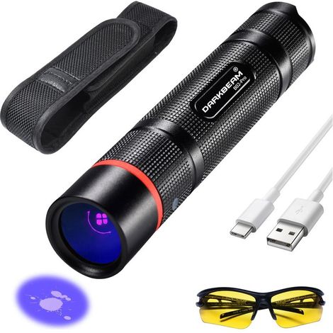Lampe torche UV 365 nm puissante à lumière noire, mini lampe LED portable rechargeable USB pour bois, détecteur d'urine à ultraviolets [Classe énergétique A] (1/5)
