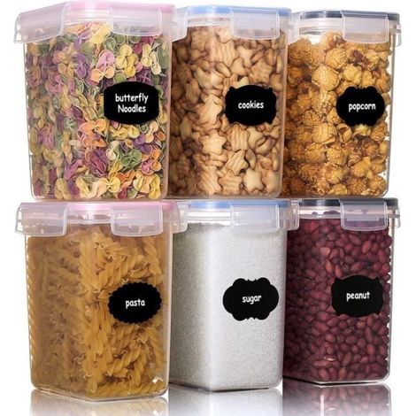 1.6L Boite de Rangement Cuisine, 6 Pcs Bocaux Hermetiques Alimentaires en Plastique, avec Couvercle, pour Pâtes Cereales (1/4)