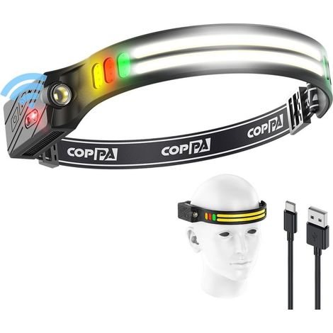 Stirnlampe, H4C Wiederaufladbare LED-Stirnlampe 1er-Pack, weißes, gelbes, rotes und grünes Licht mit Bewegungssensor, superhelle Stirnlampe für Camping, Angeln, Wandern, Klettern, Joggen (1/5)