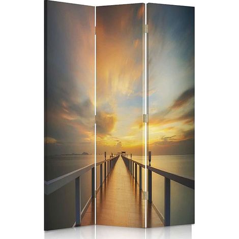 Paravent Vue du pont sur coucher de soleil apaisant - 110 x 180 cm - 1 face déco, 1 face noir (1/5)
