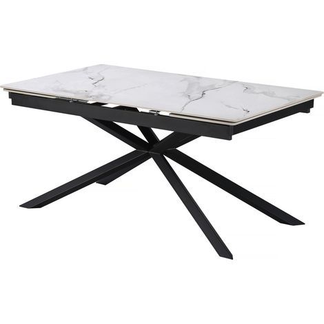 Table à manger extensible en céramique 6 à 10 personnes "Celeste" - Blanc marbré gris (1/4)
