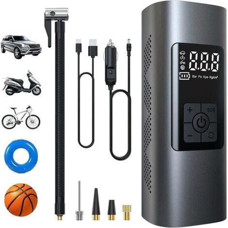 -6000mAh Mini Pompe à Air Électrique, Compresseur à Air Portatif Gonfleur Pneus sans Fil 150PSI avec écran LCD Numérique, Pompe a Velo Electrique avec Lampe LED pour Moto Trotinette, Voiture (1/5)