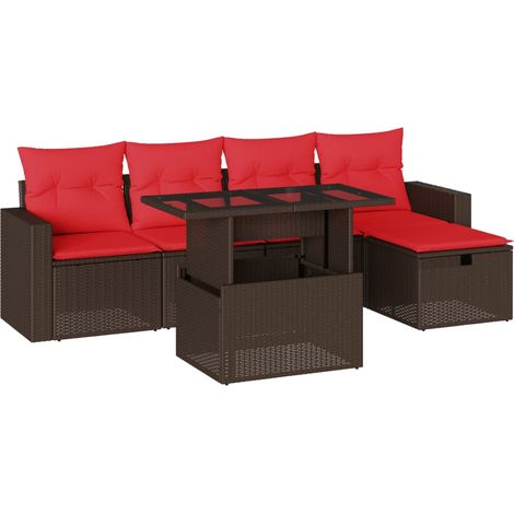 6-teiliges Gartensofa-Set mit Kissen, braun, Polyrattan vidaXL (1/5)