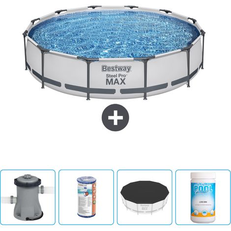 Piscine Bestway Ronde Steel Pro MAX - 366 x 76 cm - Grise - Comprend des Accessoires CB51 (1/4)