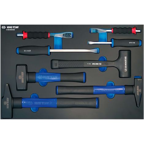 Module mousse 8 pcs – Marteaux et burins tri-matières – Burins gainés 18x185mm et 22x210mm – Masse sans rebond 785116 – King Tony (1/5)