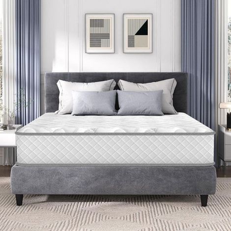 Matelas 140x190 cm, Épaisseur 28 cm, Hybride Mousse & Ressorts Ensachés, Soutien Mi-Ferme, Design Ergonomique, Hypoallergénique