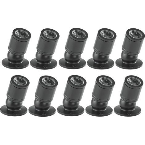 Mini Recessed Downlight, 1W Small Recessed Mini Spotlight LED Ceiling Spotlight with Transformer for Wine Cabinet/Jewelry Cabinet/Living Room/Closet, 10-Pack, 100-265V AC (Black, Cold Light) (1/5)