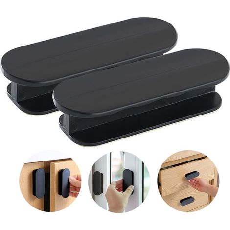 Lot de 2 poignées de porte de balcon, poignées de porte, poignées de porte, poignées de placard, poignée de porte, porte de balcon, extérieur en plastique, poignée de meuble en verre, noir (1/5)