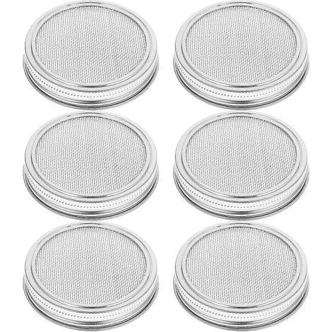 Lot de 6 couvercles germoirs en acier inoxydable de 86 mm pour bocaux Mason à large ouverture, pour la germination bio à la maison et en cuisine (p20241126453) (1/5)