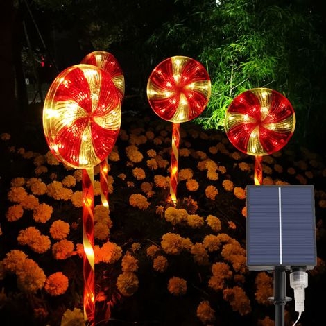 [JAMAIS UTILISÉ]Décoration de Noël Extérieur, 4 Pièces LED Sucette Lumières Solaires, Noël Canne en Bonbon Lumière Solaire Extérieur de Noël, 8 Modes Étanche Noël Lampe Solaire pour Jardin, Extérieur, (1/4)