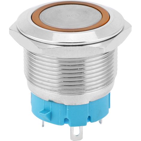 2 Interrupteurs à Bouton-Poussoir Auto-Blocant 4 Broches Lumineux 22mm IP65 pour Bateau Voiture (Jaune 12-24VDC) (1/5)