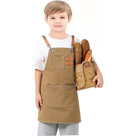 1 Tablier enfant, toile imperméable, réglable, 3 poches, cuisine jardin, 6-12 ans