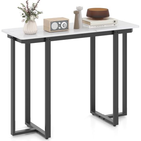 COSTWAY Tavolo Consolle, Tavolo d'Ingresso Moderno in Marmo Finto con Telaio Geometrico in Metallo, Tavolo Stretto per Soggiorno, Corridoio e Ingresso, 107 x 40 x 79,5 cm (Nero e bianco) (1/5)