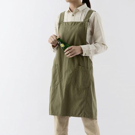 Delantal 100% algodón - Elegante y sencillo - Delantal con tirantes cruzados para usar en la cocina - Verde (1/5)