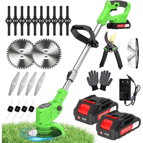 Débroussailleuse Électrique sans Fil, Coupe Bordure 2 Batteries et 4 Types de Lames, 800W Débroussailleuse avec 1 Sécateur, Tête Pivotante, Debroussailleuse Batterie pour Jardin Pelouse (1/5)