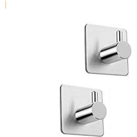 Crochets muraux adhésifs, adaptés à la salle de bain et à la cuisine, aucun perçage requis, argent (lot de 2) (1/5)