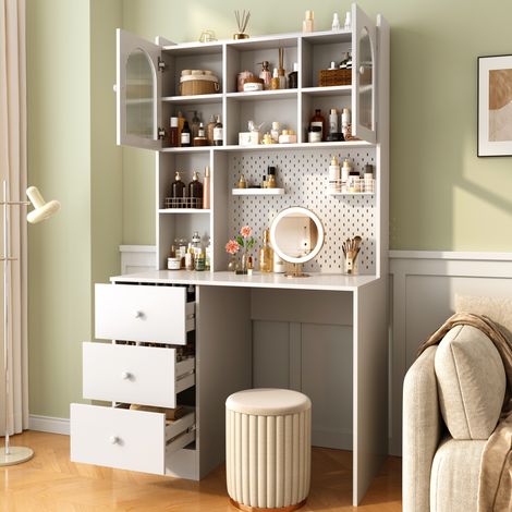 Bureau moderne multifonctionnel avec armoire intégrée, bureau de 180 cm avec système d'affichage, 3 tiroirs et vitrine, idéal pour un bureau, une chambre ou un espace de travail à domicile. (1/4)