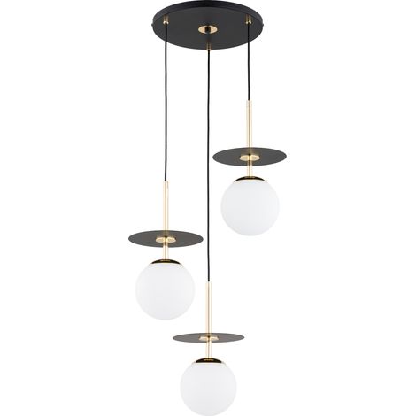 Suspension métal noir-or 3 globes blancs E14 Alfa (1/2)