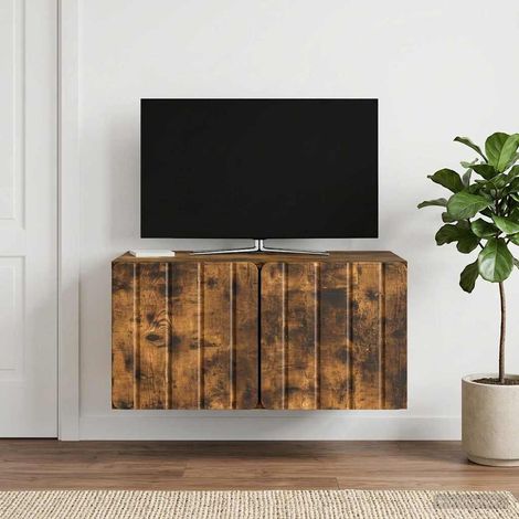 vidaXL Meuble TV mural 59,5 x 41 x 30 cm Chêne fumé Bois d'ingénierie (1/5)