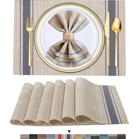 Lot de 6 Sets de Table en Vinyle tissé Bleu, lavables et durables, pour intérieur/extérieur (1/5)