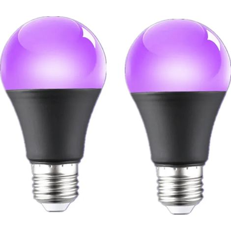 Lampes de croissance pour plantes (Lot de 2 ampoules noires, 85-265 V CA, 12 W) Ampoule UV violette 12 W E27 à lumière noire phosphorescente - Décoration lumineuse pour fêtes et bars (1/5)