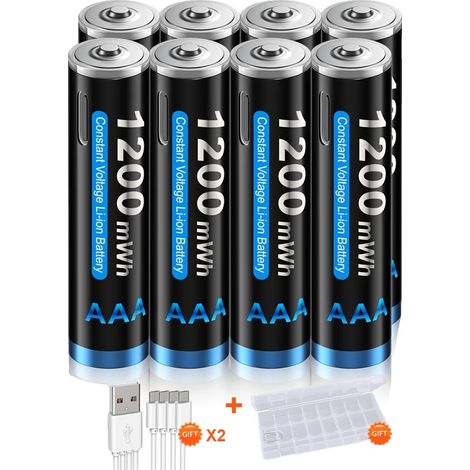 Batería recargable, capacidad de 1200 mWh, carga rápida USB, 8 pilas AAA. (1/2)