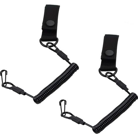 Ineasicer 2 Pièces Longes Tactiques Noires avec Cordon de Sécurité Elastique et Mousqueton à Spirale,Réutilisable,Convient pour Les Outils d\'escalade, Pêche, Camping (1/5)