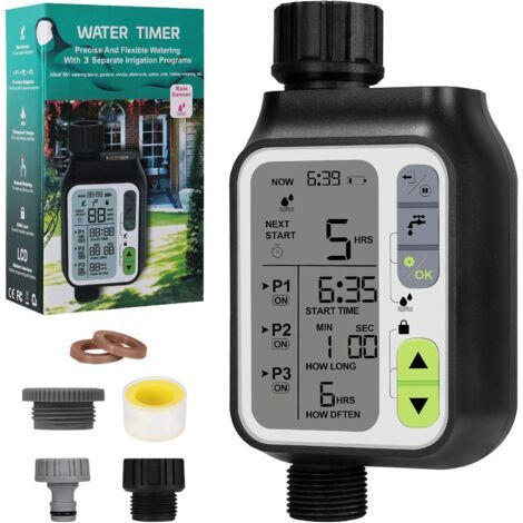 Minuterie D'irrigation Automatique,Minuterie Arrosage Automatique pour Jardin,Programmateur Arrosage Automatique,avec Fonction de Verrouillage Enfant,Imperméable,Grand Écran LCD (1/5)