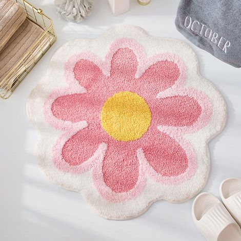 Tapis de Bain Mignon, Tapis de sol en Microfibre Doux Salle de Bains, Tapis de Bain Antidérapant et Absorbant Tapis de Porte Entrée Chambre Cuisine Salle de Bains WC Tapis 65 x 65 CM (Rose) (1/5)
