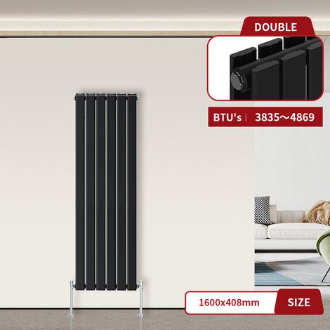 Flat Panel Radiator Black Vertical 1600 x 408mm Double Column
