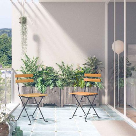 Chaises pliables de jardin-Chaise de terrasse-Chaise d'extérieur lot de 2 Acier et Bois acacia solide 457957 (1/5)