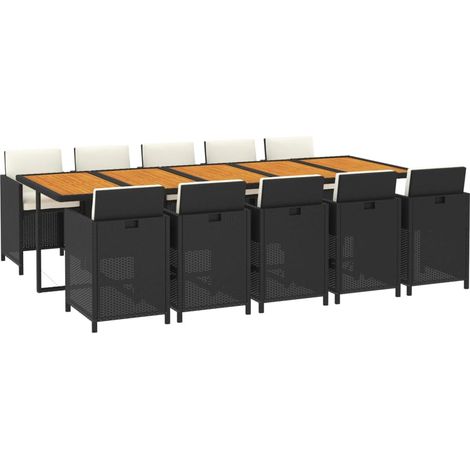 Ensemble à manger de jardin coussins 11 pcs Résine tressée Noir vidaXL