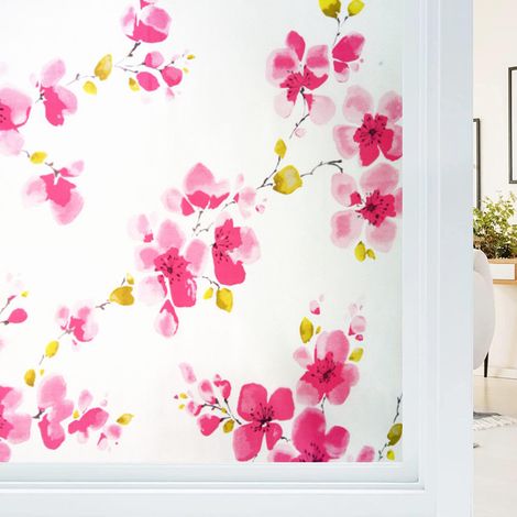 Film Adhésif Verre - Motif Floral - 60 x 200 cm - Anti-espionnage - Imperméable - Pour Vitre Salle De Bain Salon (1/5)