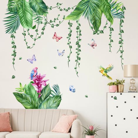 CCYKXA tickers Muraux Feuilles Tropicales Vertes Autocollant Mural Verte Pendaison Vigne Décoration Murale Chambre Salon Bureau (1/4)