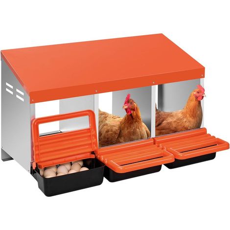 Collecte Propre des Œufs : Pondoir à Poules 3 Compartiments avec Plateau Incliné en Acier Galvanisé pour Toutes Races de Poules (1/5)
