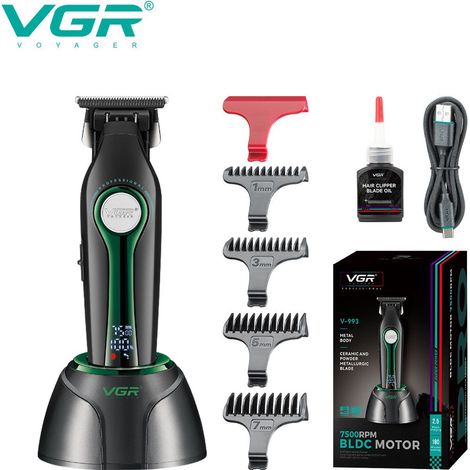 Tondeuse à cheveux électrique (verte) avec affichage numérique, base rechargeable et gravure. (1/5)