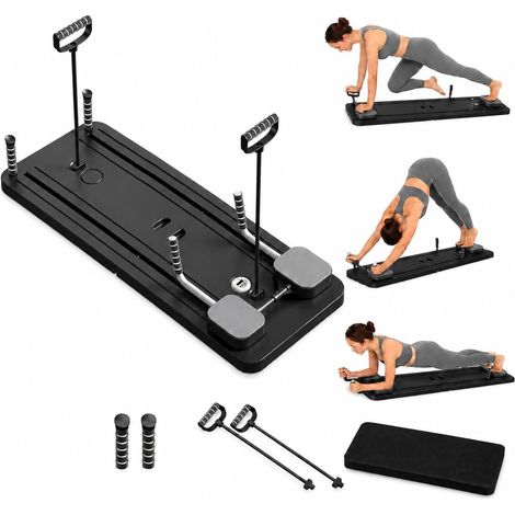 Planche Pilates Reformer – 5 en 1 avec roue abdos – rebondissement automatique et minuterie – pliable multifonction – maison salle de sport – noir