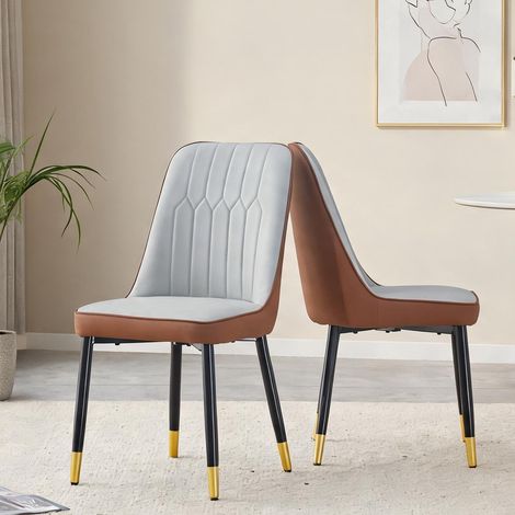 Chaise de salle à manger en simili cuir gris clair et marron (1/5)