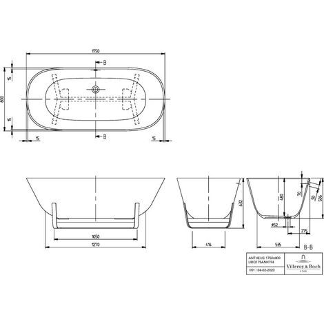 Villeroy & Boch Q175ANH7F400VR8 Baignoire Antheus 1750x800x632mm