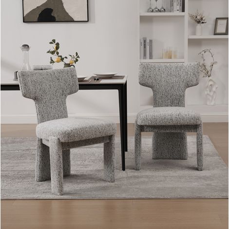 Poltrona da pranzo in ciniglia, set da 2, senza braccioli, gambe in legno, bianco e nero (1/5)