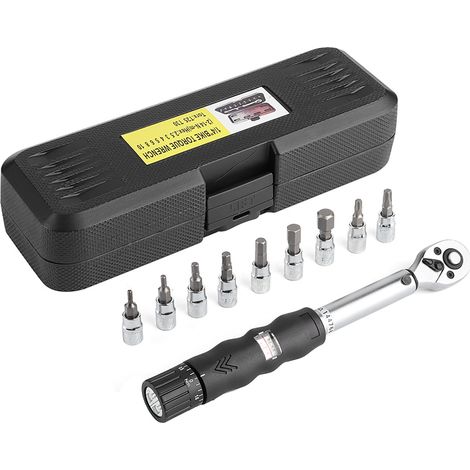 Ensemble de 10 clés dynamométriques réglables de 2 à 14 Nm (1/4 pouce), haute précision, présentation vitrine, clé préréglée, kit d'outils pour la réparation automobile et vélo (1/5)