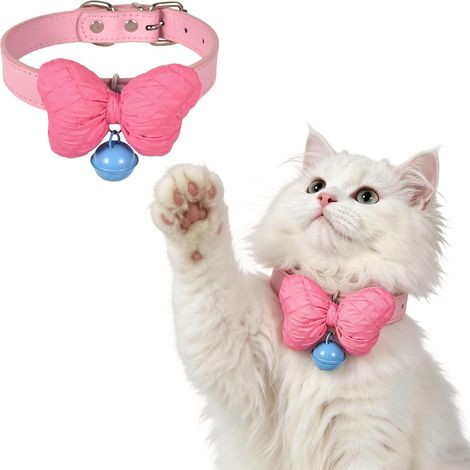 Collier pour chat avec nœud rose réglable avec clochette (1/5)