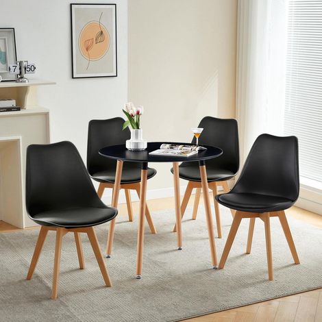 Runde Essgruppe für 4 Personen: Schwarzer Tisch mit 4 Stühlen, Buche-Beine (1/5)