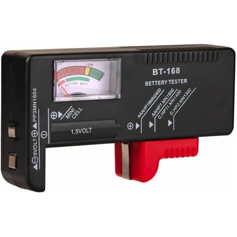 Comprobador de batería universal para el hogar, comprobador de batería para audífonos, comprobador de voltaje para pilas AA, AAA, C, D, 9 V, 1,5 V y pilas de botón, Fonepro (1/5)