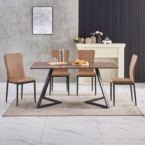 AINPECCA OAK Dining Table Set and 4 Brown pull-up Leather chairs kitchen table set UK (1/5)