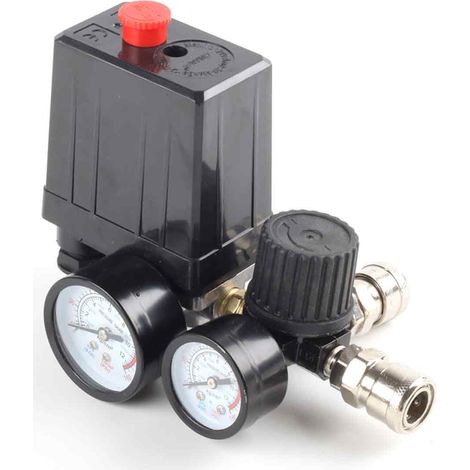 Jauges de régulateur de soupape de commande de pressostat de compresseur d'air 220 V 0-180 psi avec connecteur rapide (220 V) (1/5)