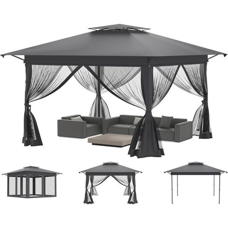 Faltpavillon 4x4m mit Moskitonetz, UV-Schutz, höhenverstellbar, Anthrazit (1/5)
