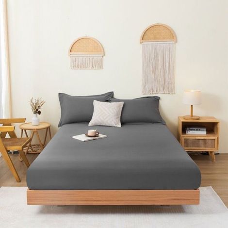 Surmatelas - 200 x 220 cm - Pour Matelas 15 à 30 cm - Gris Foncé - 1 Pièce (1/4)